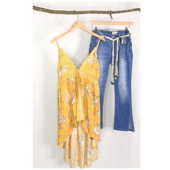 yellow high low Floral Tunic with Spaghetti Straps - Picture 7 of 9